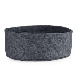 Side view of felt round cat bed in grey