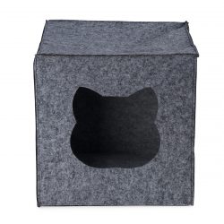 Front view of a square grey cat bed