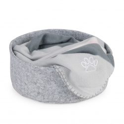 Light grey felt round cat bed with blanket